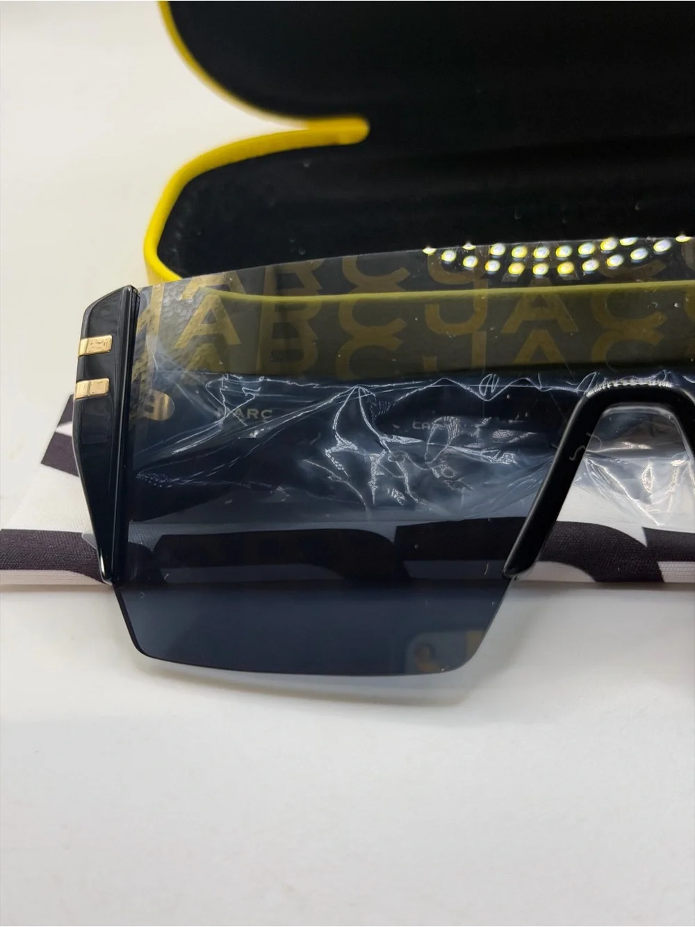 Marc Jacobs Black Shield Sunglasses with Yellow Case